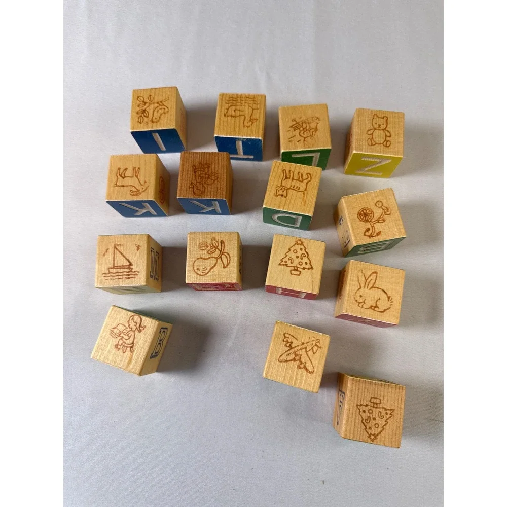 Vintage 1978 Playskool Disney Wood Blocks 15 Piece Set Mickey Mouse 227 USA